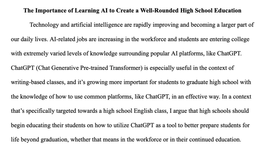 The Importance of Learning AI to Create a Well-Rounded High School Education